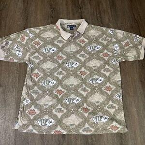 Vintage Big Dogs Cards and Poker Chips Print Mens Beige Polo Shirt Size 3X